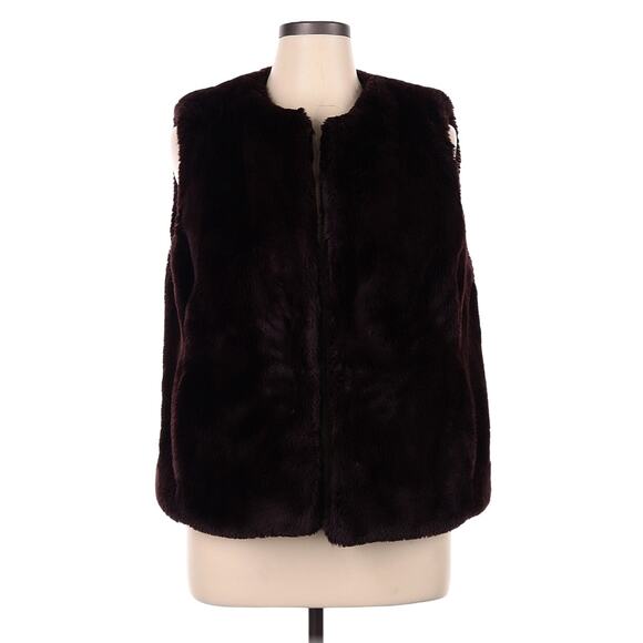LOFT Faux Fur Open Front Vest Brown Burgundy Coastal Cowgirl Rodeo  Western XLP - Picture 1 of 7